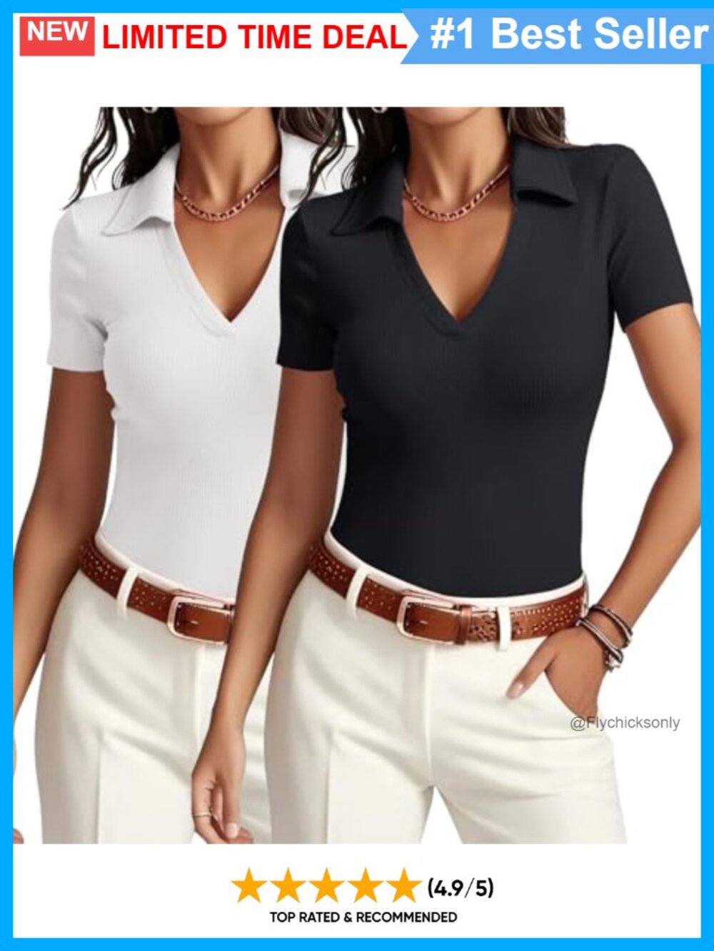 Short Sleeve V-Neck Polo Shirt Slim Fit Work Top